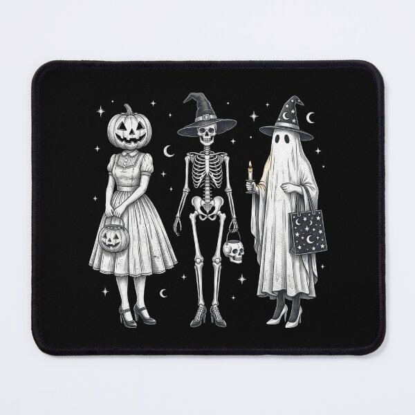 Item preview, Vintage Spooky Halloween Trio Pumpkin Head Skeleton Ghost designed and sold by raedattia.