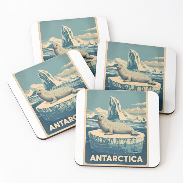 Item preview, Antarctic Wildlife Adventure Travel Poster - Retro Weddell Seal & Glacier designed and sold by pawsome purrfect.