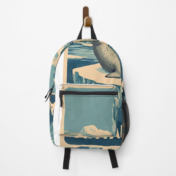 Item preview, Antarctic Wildlife Adventure Travel Poster - Retro Weddell Seal & Glacier designed and sold by pawsome purrfect.