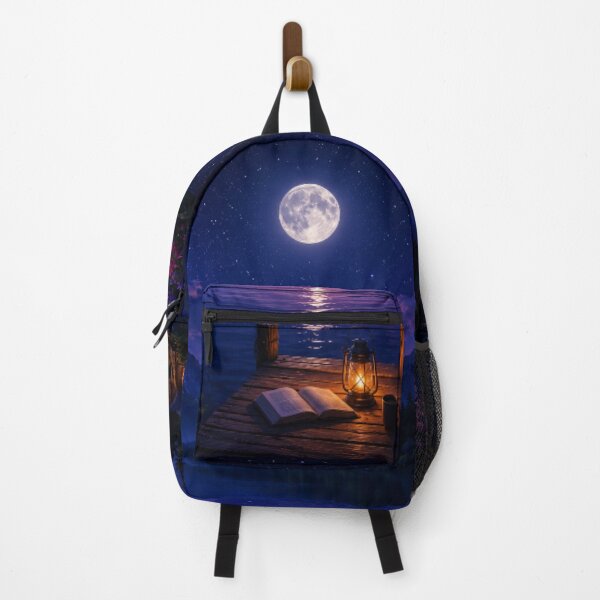 Item preview, Cosmic Full Moon Mountain Lake Dock Cabin Art designed and sold by Nexus Space.