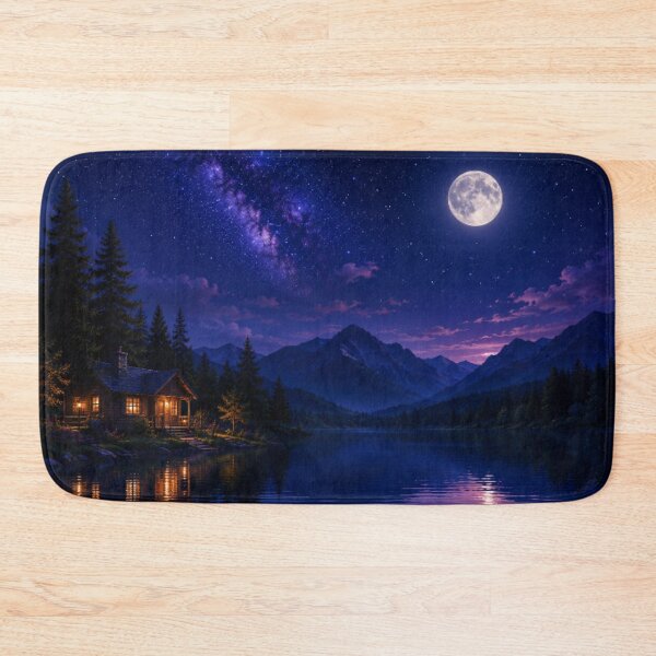 Item preview, Cosmic Full Moon Mountain Lake Dock Cabin Art designed and sold by Nexus Space.