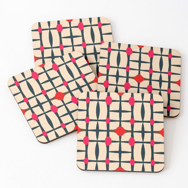 Item preview, Mid-Century Modern Geometric Grid - Retro Red & Cream Pattern designed and sold by UniqueDesign751.
