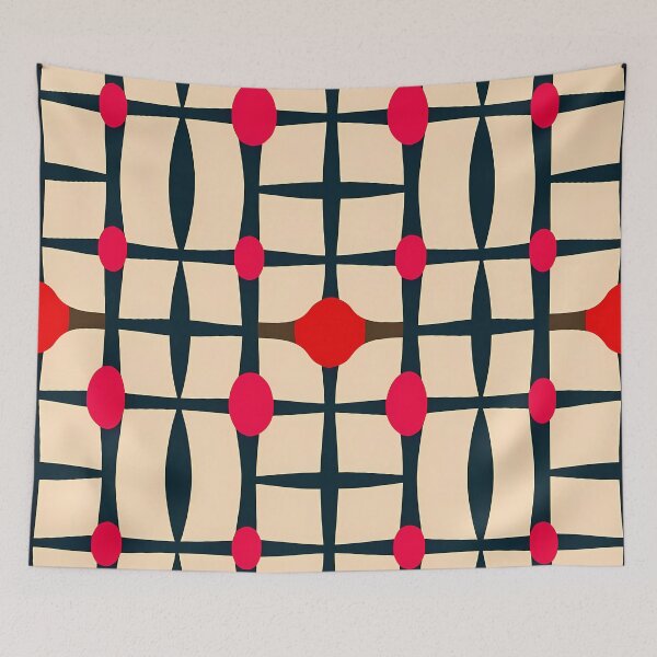 Item preview, Mid-Century Modern Geometric Grid - Retro Red & Cream Pattern designed and sold by UniqueDesign751.