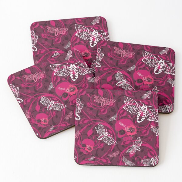 Item preview, Glamorously Gothic Darkest deep red Double Scroll With Moths And Skulls designed and sold by LisaLeQuelenec.
