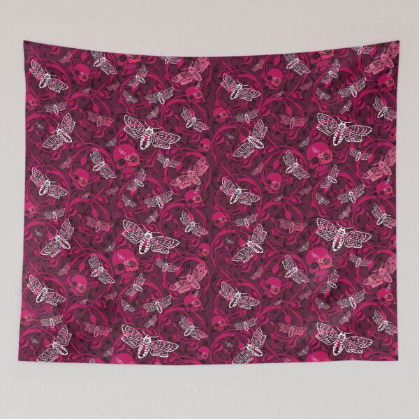 Item preview, Glamorously Gothic Darkest deep red Double Scroll With Moths And Skulls designed and sold by LisaLeQuelenec.