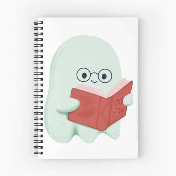 Item preview, Cute Mint Green Reading Ghost with Red Book Whimsical Illustration designed and sold by StoriesInGrain.