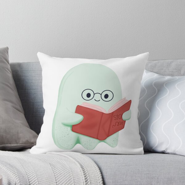 Item preview, Cute Mint Green Reading Ghost with Red Book Whimsical Illustration designed and sold by StoriesInGrain.