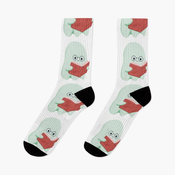 Item preview, Cute Mint Green Reading Ghost with Red Book Whimsical Illustration designed and sold by StoriesInGrain.