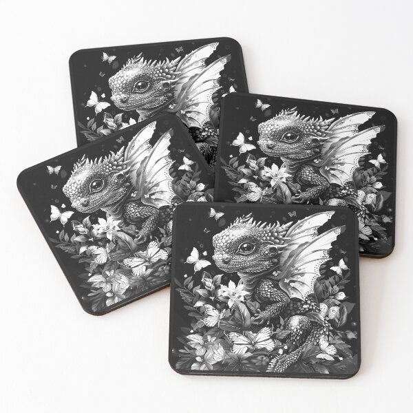 Item preview, Baby Dragon with Butterfly Wings in an Enchanted Floral Garden designed and sold by inkoutninja.