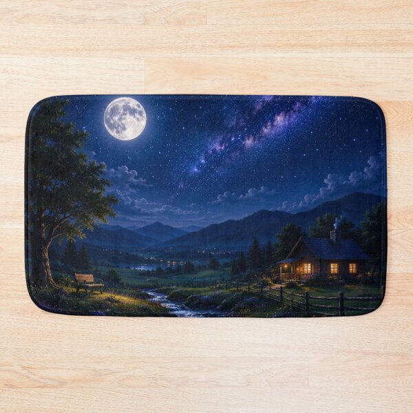 Item preview, Cosmic Full Moon Mountain Stream Meadow Cabin Art designed and sold by Nexus Space.