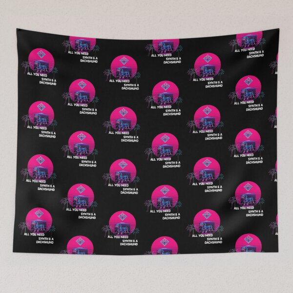 Item preview, 80s Synthwave Dachshund Neon Cyberpunk Vaporwave Grid designed and sold by Gameshalah's Designs Hub.