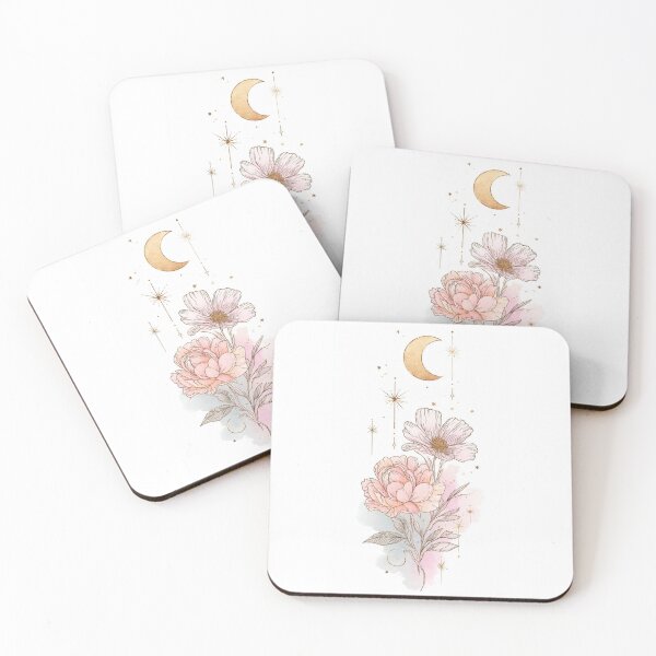 Item preview, Golden Crescent Moon & Peony Flowers Watercolor | Celestial Floral Aesthetic Design designed and sold by MysticForge Studio.
