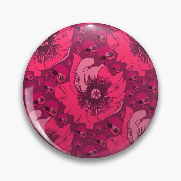 Item preview, Glamorously Gothic Poppy Flowers and Skulls in red and pink berry shades designed and sold by LisaLeQuelenec.