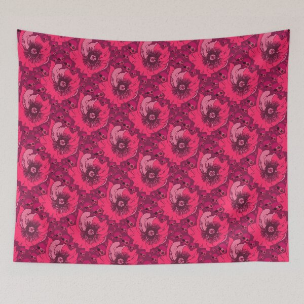 Item preview, Glamorously Gothic Poppy Flowers and Skulls in red and pink berry shades designed and sold by LisaLeQuelenec.