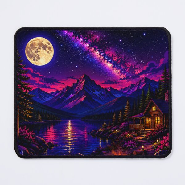 Item preview, Cosmic Full Moon Campfire Mountain Lake Cabin Art designed and sold by Nexus Space.