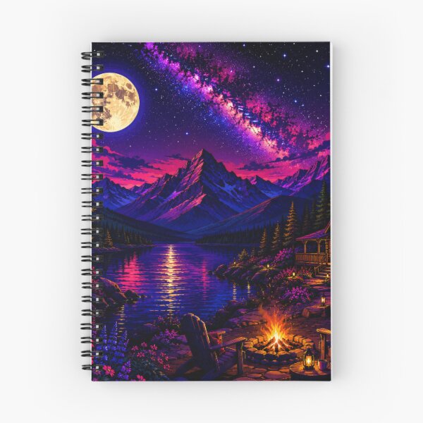 Item preview, Cosmic Full Moon Campfire Mountain Lake Cabin Art designed and sold by Nexus Space.