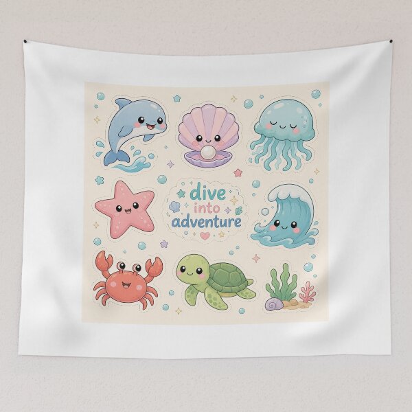 Item preview, Kawaii Ocean Animals Sticker Sheet - Dive Into Adventure designed and sold by ASTROVIA .