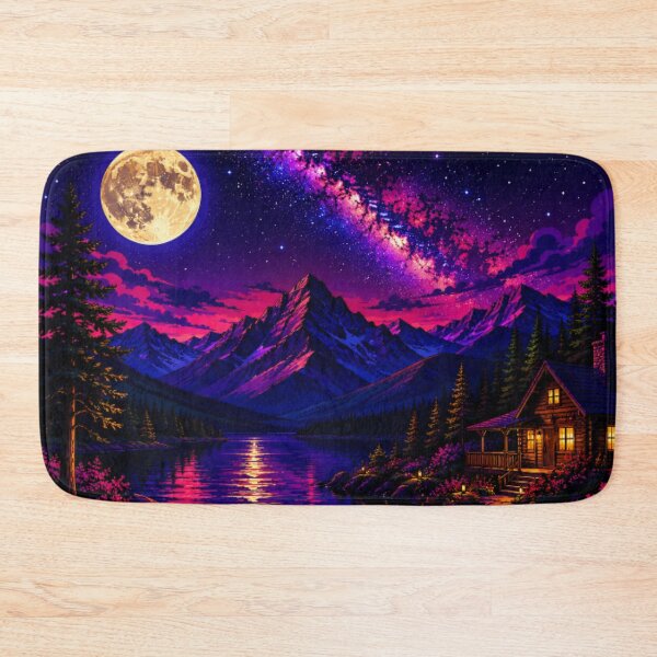Item preview, Cosmic Full Moon Campfire Mountain Lake Cabin Art designed and sold by Nexus Space.