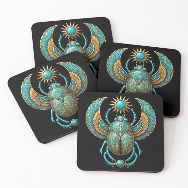 Item preview, Turquoise Scarab | Ancient Egyptian Hieroglyphics Art designed and sold by Zaru Art Studio.
