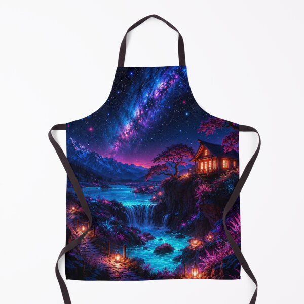 Item preview, Cosmic Crescent Moon Lantern Path Waterfall Cabin Art designed and sold by Nexus Space.