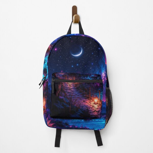 Item preview, Cosmic Crescent Moon Lantern Path Waterfall Cabin Art designed and sold by Nexus Space.