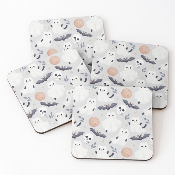 Item preview, Cute Ghost Cat Halloween Seamless Pattern Watercolor Gothic Nursery Light Grey Background designed and sold by tetiartlineshop.