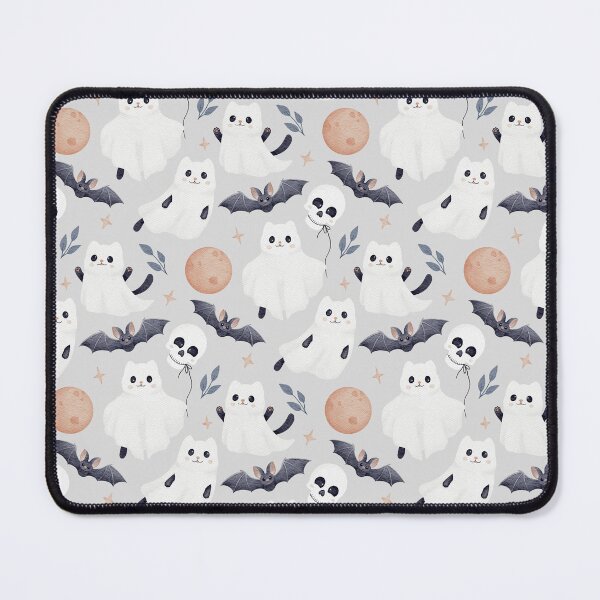 Item preview, Cute Ghost Cat Halloween Seamless Pattern Watercolor Gothic Nursery Light Grey Background designed and sold by tetiartlineshop.