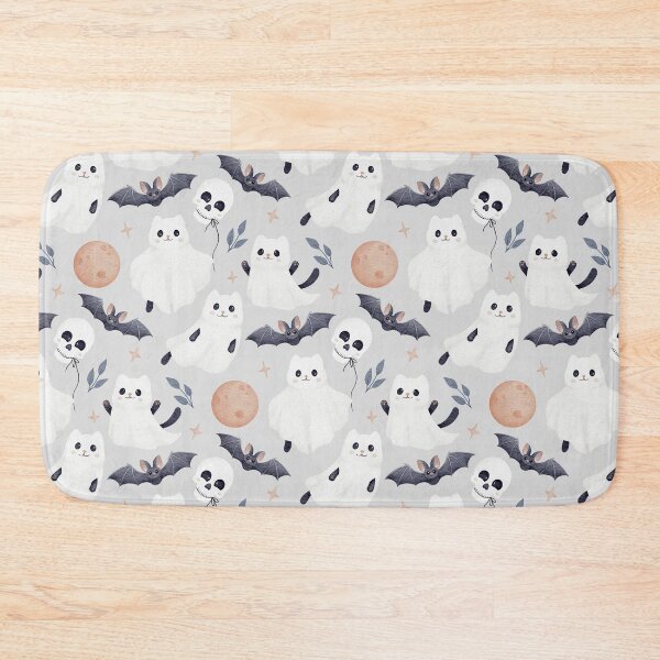Item preview, Cute Ghost Cat Halloween Seamless Pattern Watercolor Gothic Nursery Light Grey Background designed and sold by tetiartlineshop.