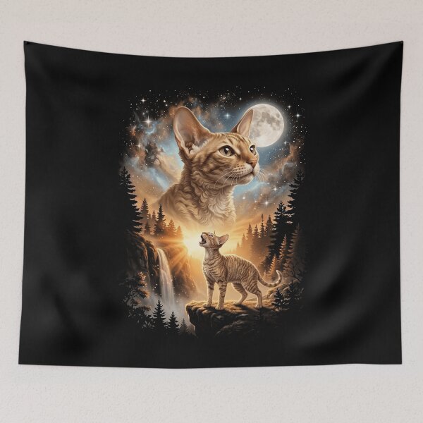 Item preview, Cornish Rex Howling Moon Art Cat Mom Dad Lover designed and sold by dian-rody-crest.