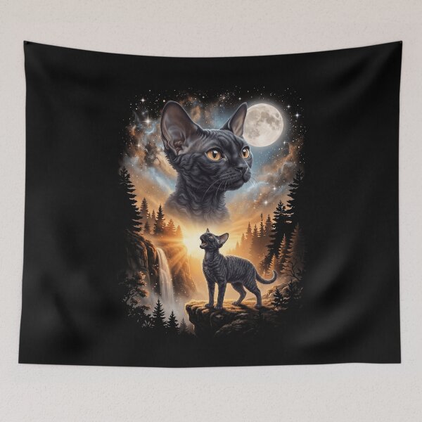 Item preview, Devon Rex Howling Moon Art Cat Mom Dad Lover designed and sold by dian-rody-crest.