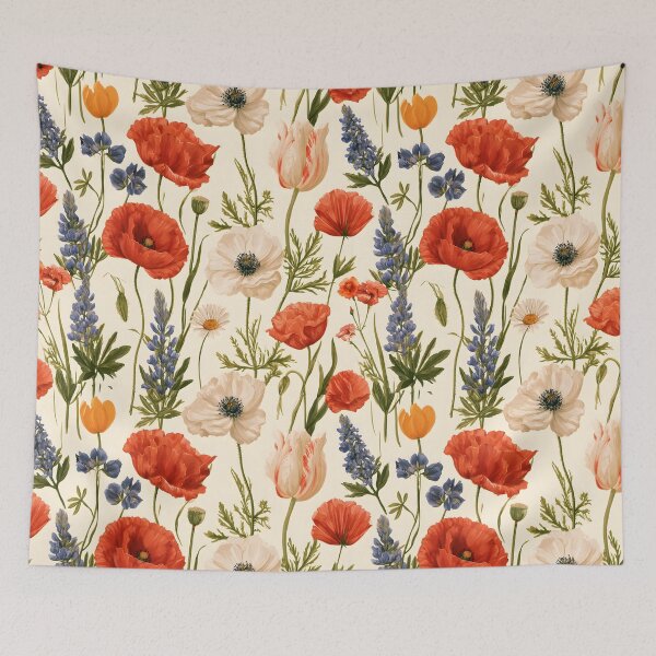 Item preview, Wildflower Meadow Botanical Pattern – Vintage Poppies, Anemones & Lupines Floral Design designed and sold by KAM-KAM-STORE.