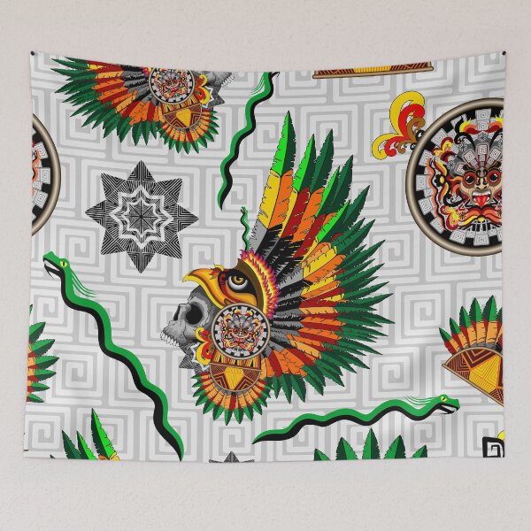 Item preview, Aztec Eagle Warrior Skull Mask with tribal elements and feathers Crown designed and sold by BluedarkArt.