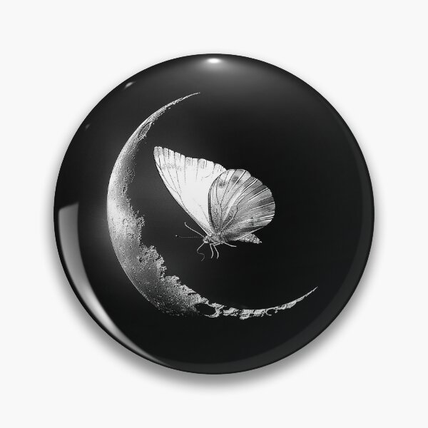 Item preview, Butterfly on Crescent Moon Monochrome Celestial Art designed and sold by inkoutninja.