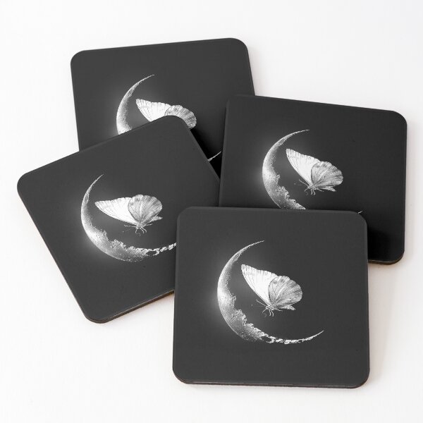 Item preview, Butterfly on Crescent Moon Monochrome Celestial Art designed and sold by inkoutninja.
