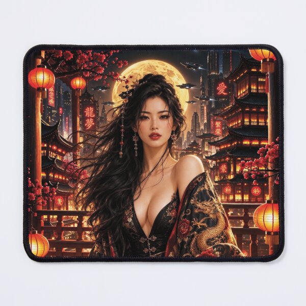 Item preview, Cyberpunk Dragon Robe Portrait of East Asian Woman designed and sold by Lucia Amaris Art.