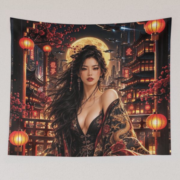 Item preview, Cyberpunk Dragon Robe Portrait of East Asian Woman designed and sold by Lucia Amaris Art.