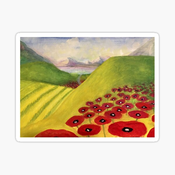 Poppy Stream II - MORNING (version 1 - see also version 2!) - original painting by mjh, 2018 Sticker