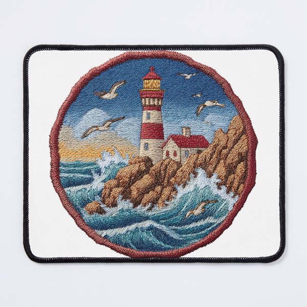 Item preview, Lighthouse on the rugged coastal reef Patch designed and sold by filou designs.