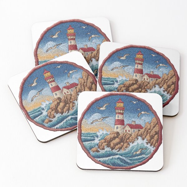 Item preview, Lighthouse on the rugged coastal reef Patch designed and sold by filou designs.