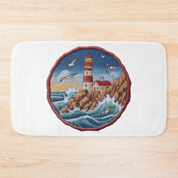 Item preview, Lighthouse on the rugged coastal reef Patch designed and sold by filou designs.