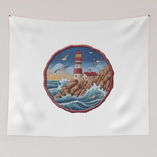 Item preview, Lighthouse on the rugged coastal reef Patch designed and sold by filou designs.