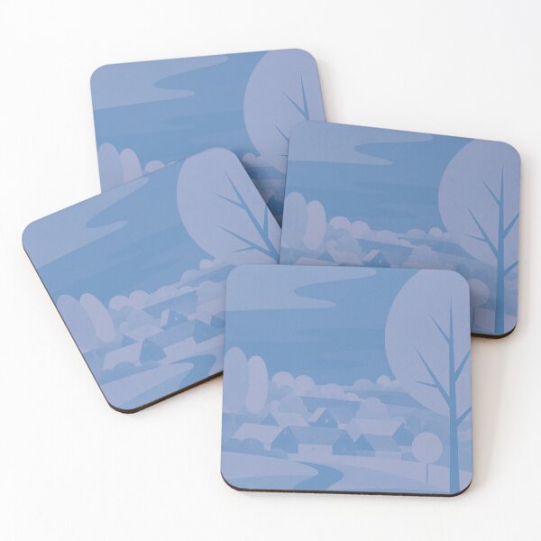 Item preview, Homeward — Village at Dusk/blue designed and sold by WanderEastArt.