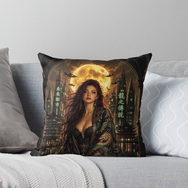 Item preview, Cyberpunk Dragon Robe Portrait of Caucasian Woman with burgundy red hair  designed and sold by Lucia Amaris Art.