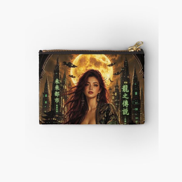 Item preview, Cyberpunk Dragon Robe Portrait of Caucasian Woman with burgundy red hair  designed and sold by Lucia Amaris Art.