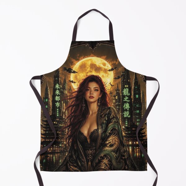 Item preview, Cyberpunk Dragon Robe Portrait of Caucasian Woman with burgundy red hair designed and sold by Lucia Amaris Art.