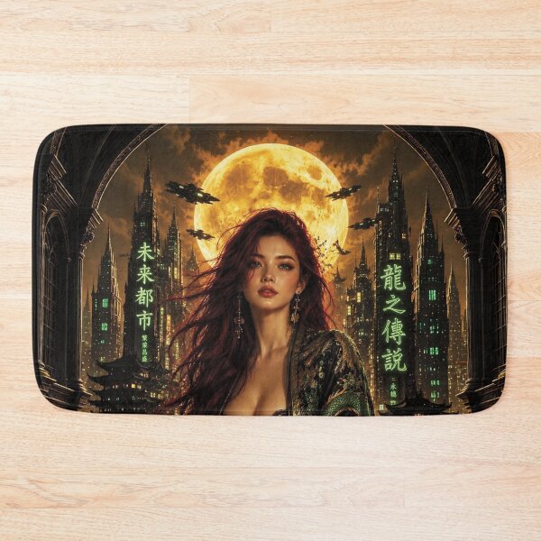 Item preview, Cyberpunk Dragon Robe Portrait of Caucasian Woman with burgundy red hair  designed and sold by Lucia Amaris Art.
