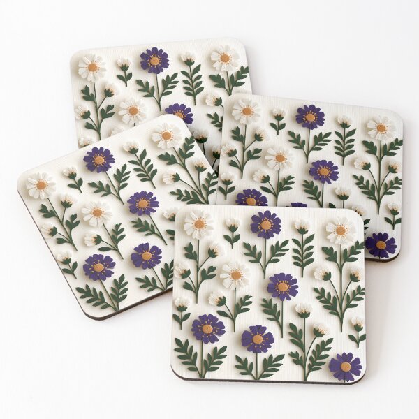 Item preview, Minimalist Daisy & Cosmos Botanical Pattern – Cottagecore Floral Illustration designed and sold by KAM-KAM-STORE.