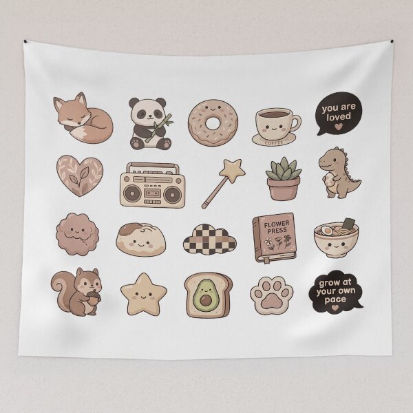 Item preview, Kawaii Cute Icons Sticker Pack Fox Panda Dino Cottagecore Set designed and sold by InfiniteOrbit.