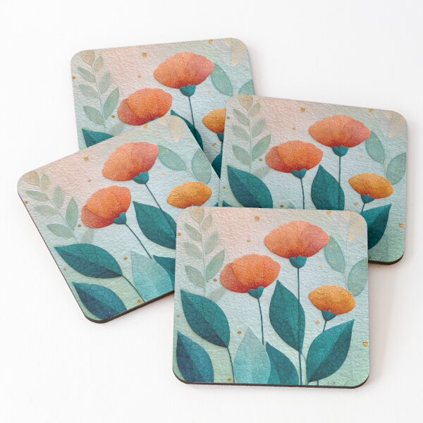 Item preview, Modern Abstract Floral Art – Minimalist Orange Flowers & Teal Leaves designed and sold by KAM-KAM-STORE.