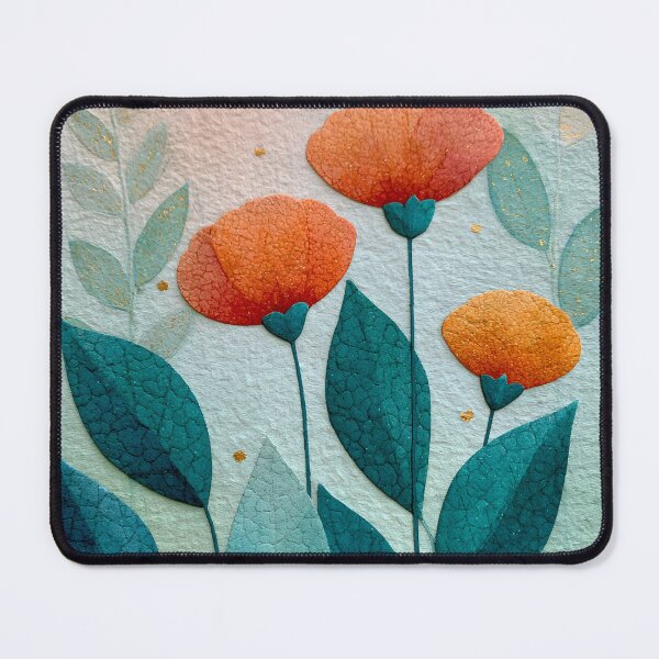Item preview, Modern Abstract Floral Art – Minimalist Orange Flowers & Teal Leaves designed and sold by KAM-KAM-STORE.